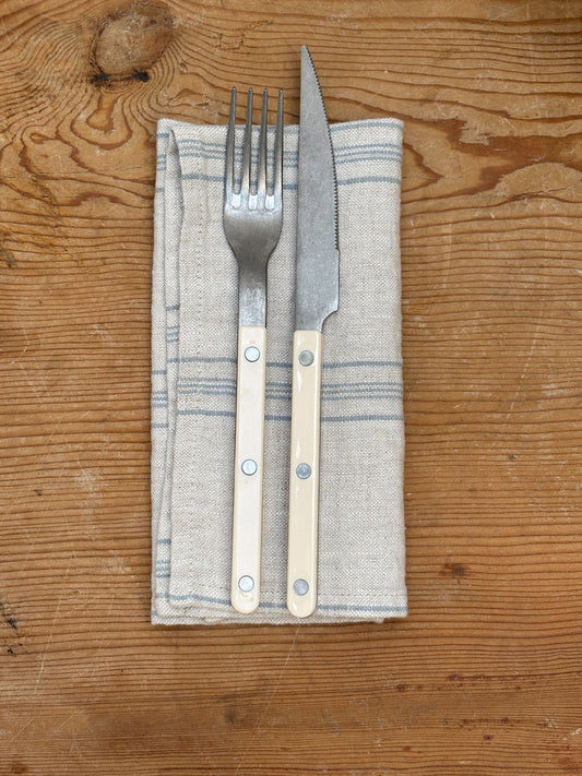 Grey Blue Stripe Rustic Linen Napkin Set/2
