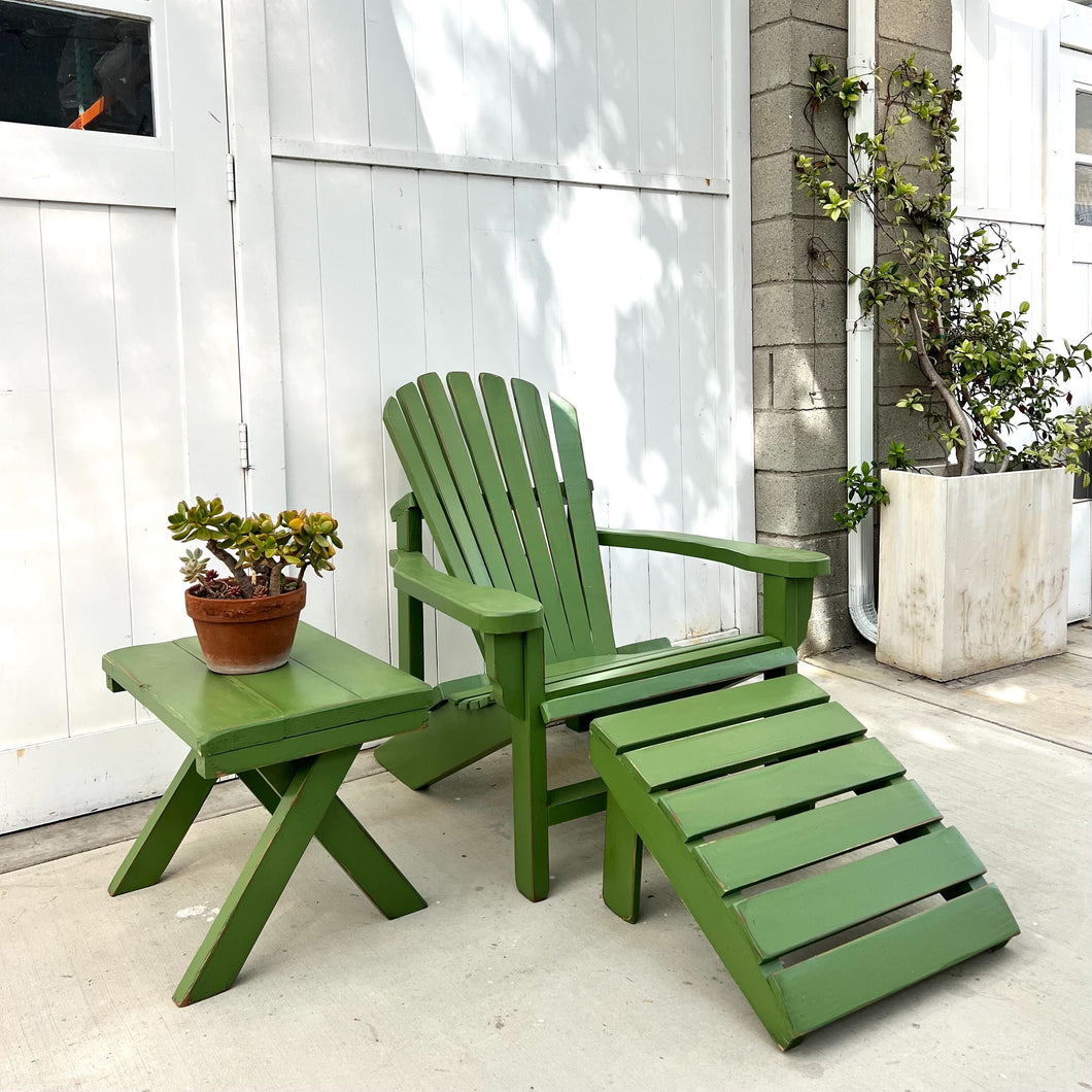 grass green painted Adirondack chair with ottoman and side table