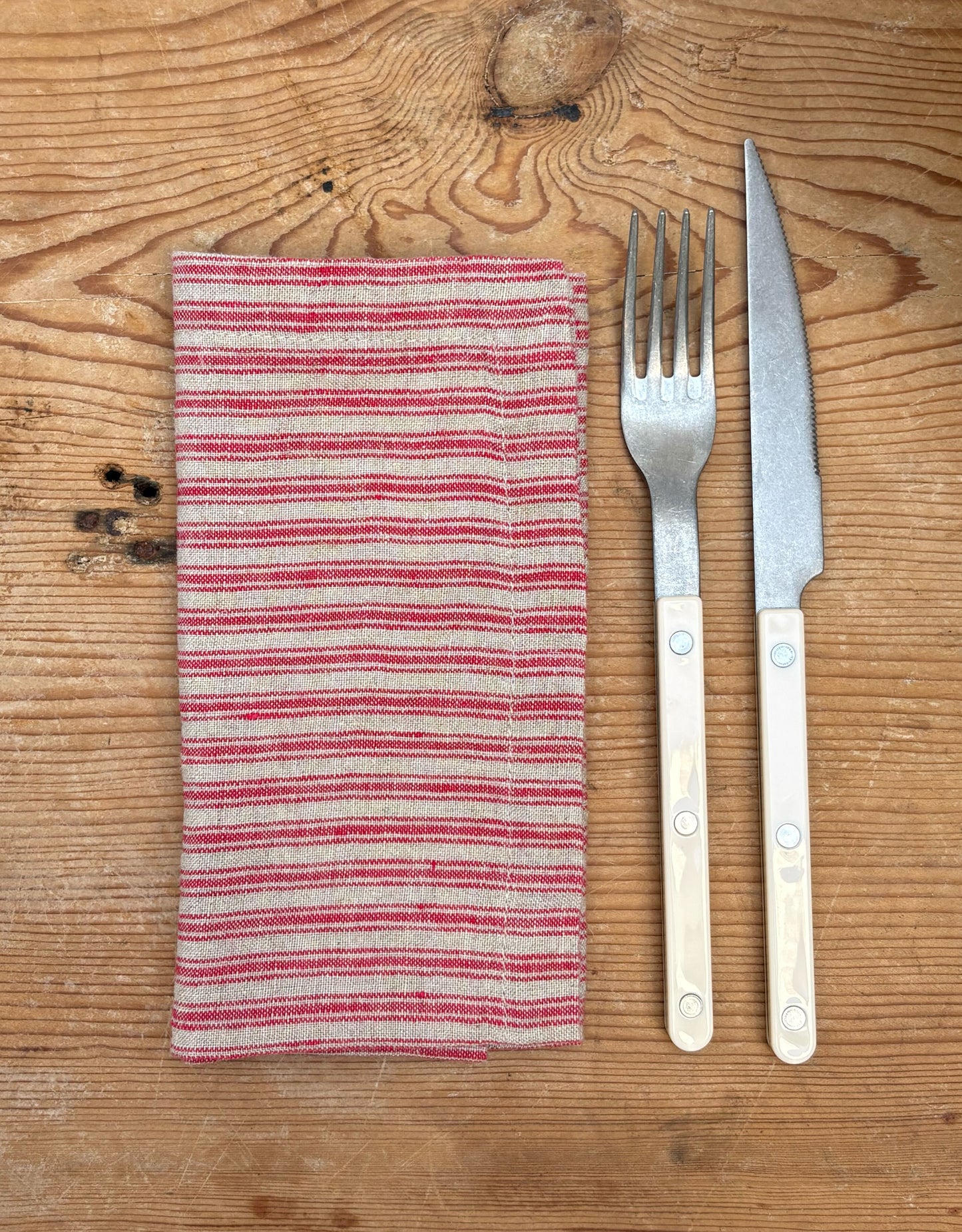 Red Natural Stripe Linen Napkin Set/2