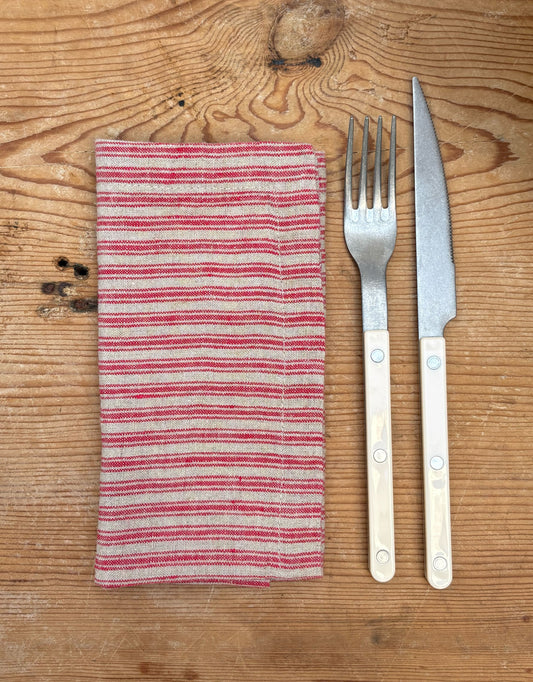 Red Natural Stripe Linen Napkin Set/2