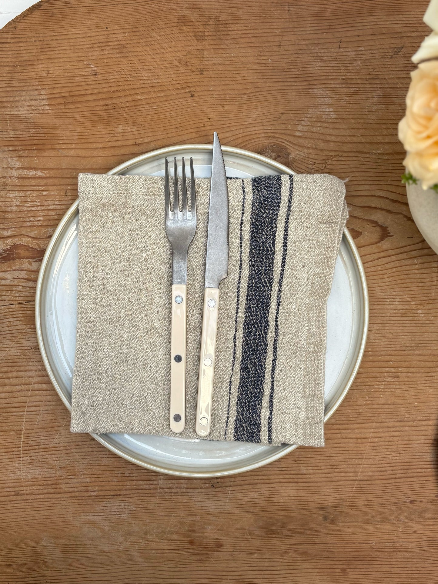 Blue Stripe Vintage Linen Napkin Set/2