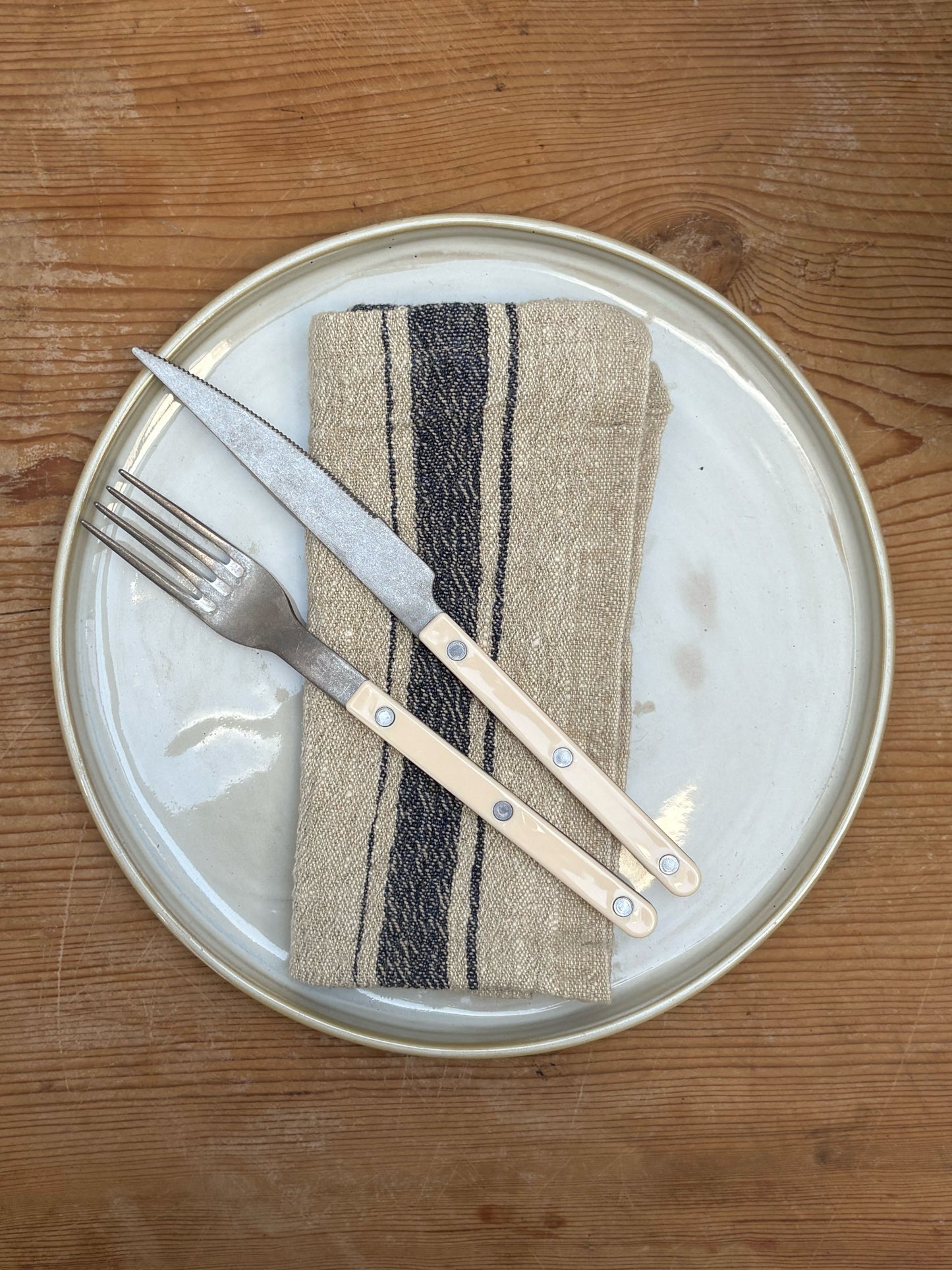 Blue Stripe Vintage Linen Napkin Set/2