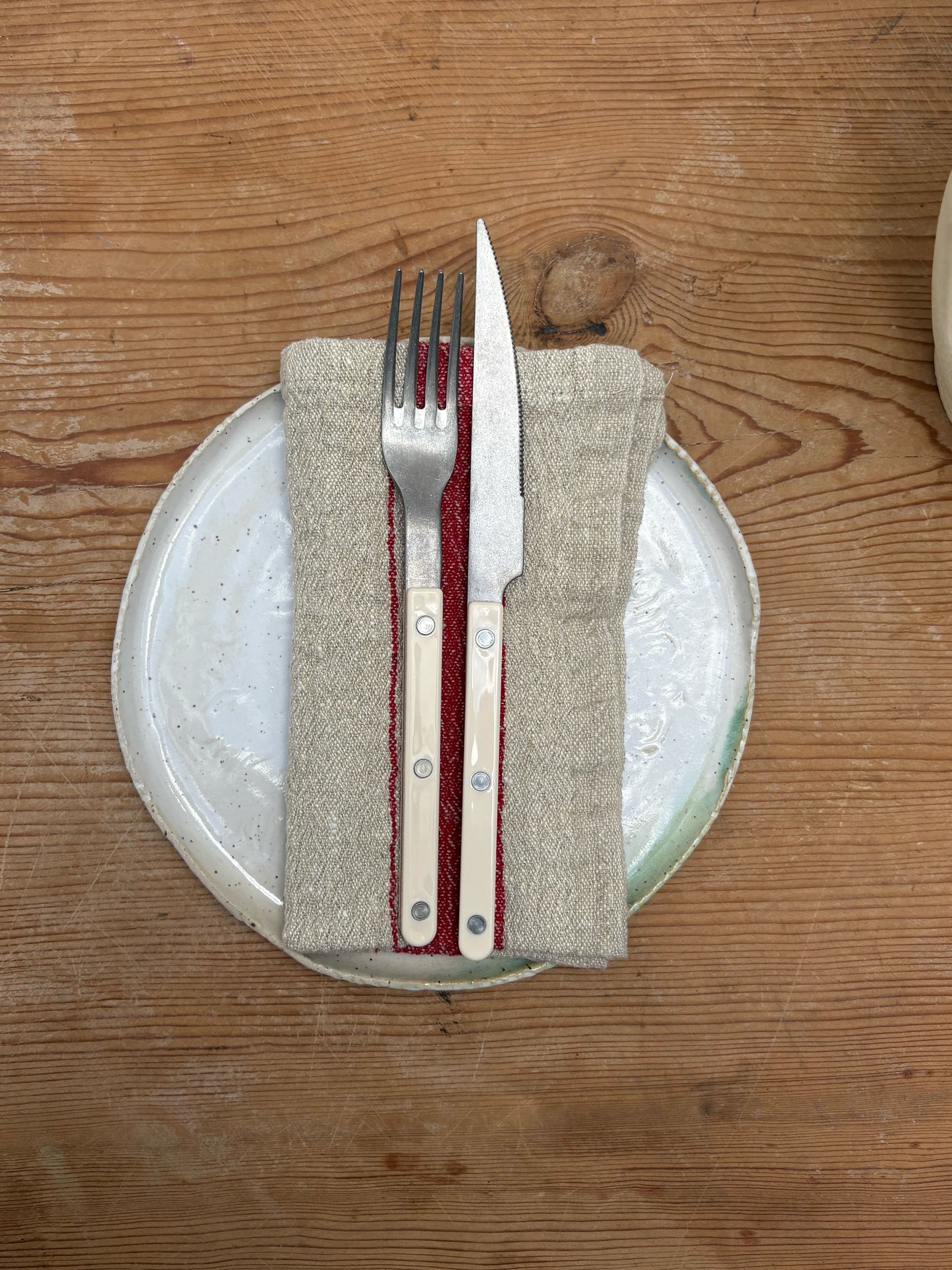 Red Stripe Vintage Linen Napkin Set/2