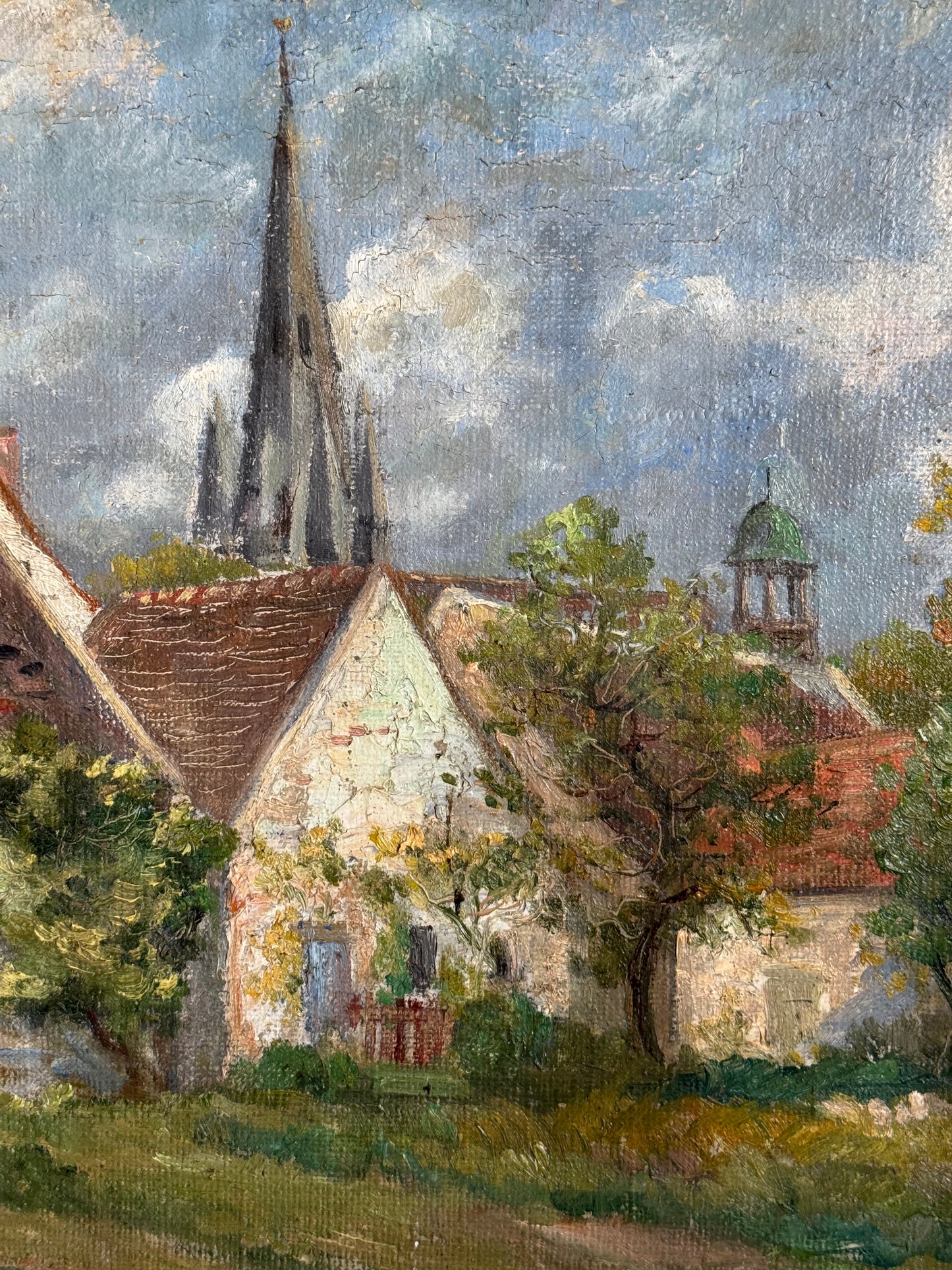 Red Roofs in Fall Vintage Painting