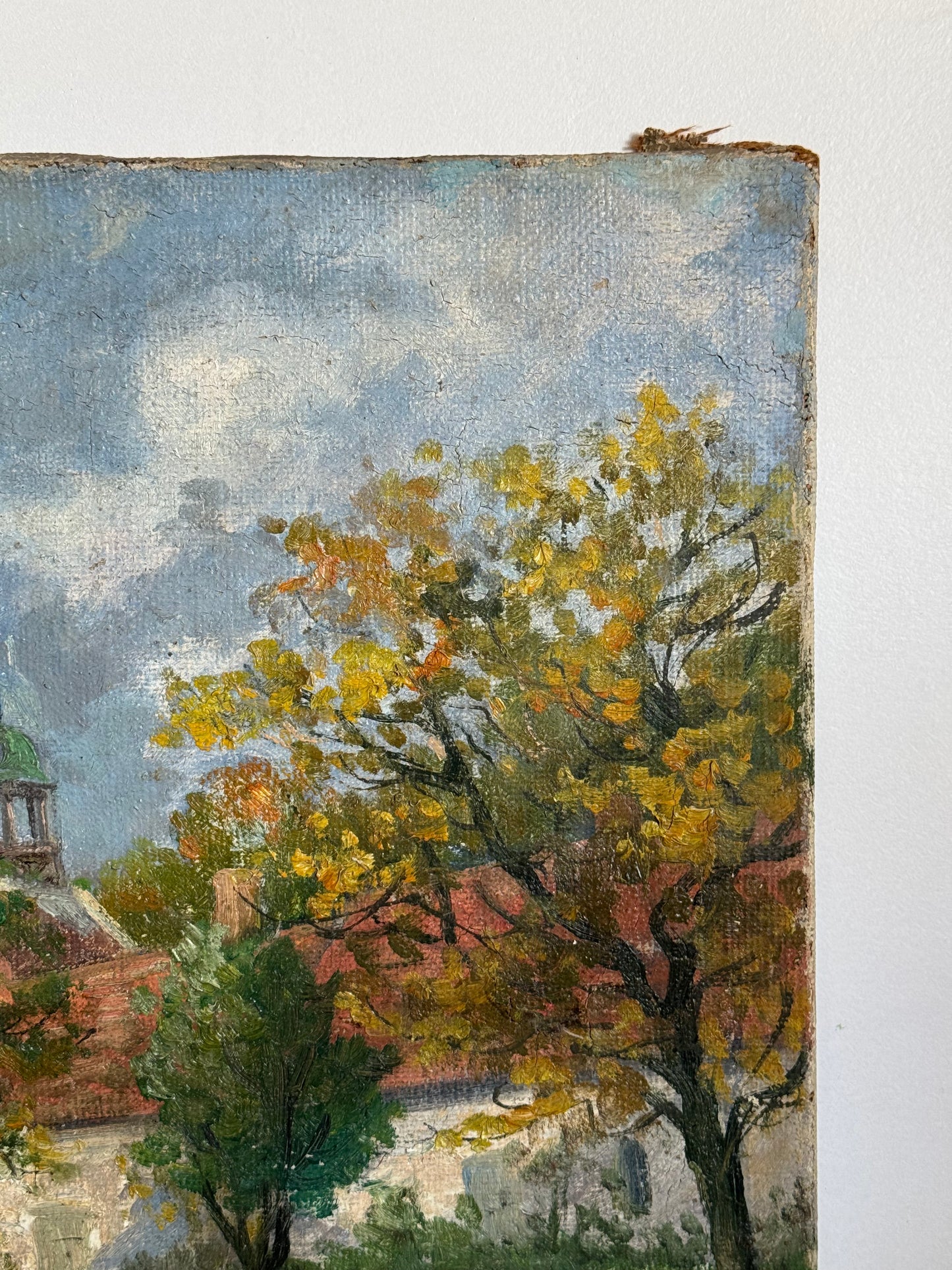 Red Roofs in Fall Vintage Painting