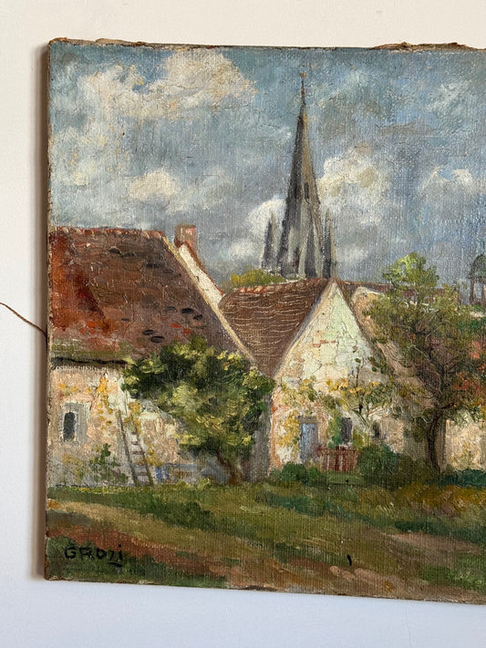 Red Roofs in Fall Vintage Painting