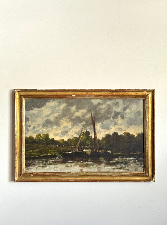 Boat in Lake Vintage painting