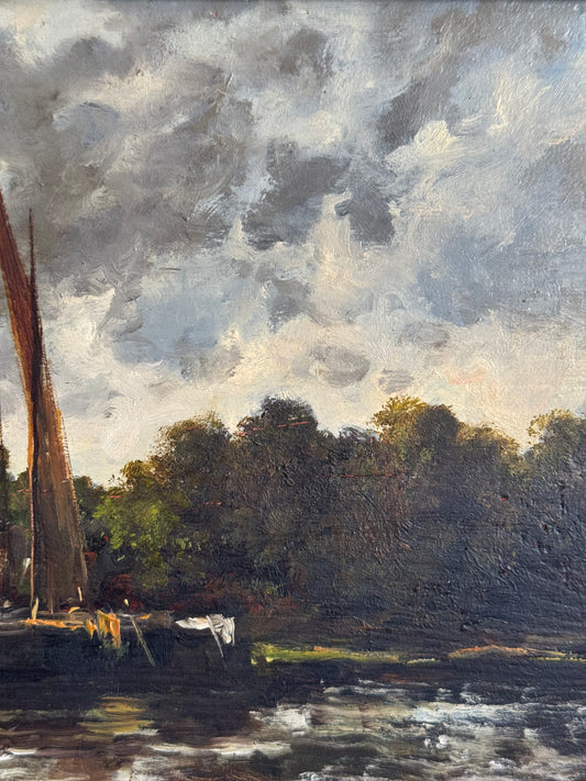 Boat in Lake Vintage painting