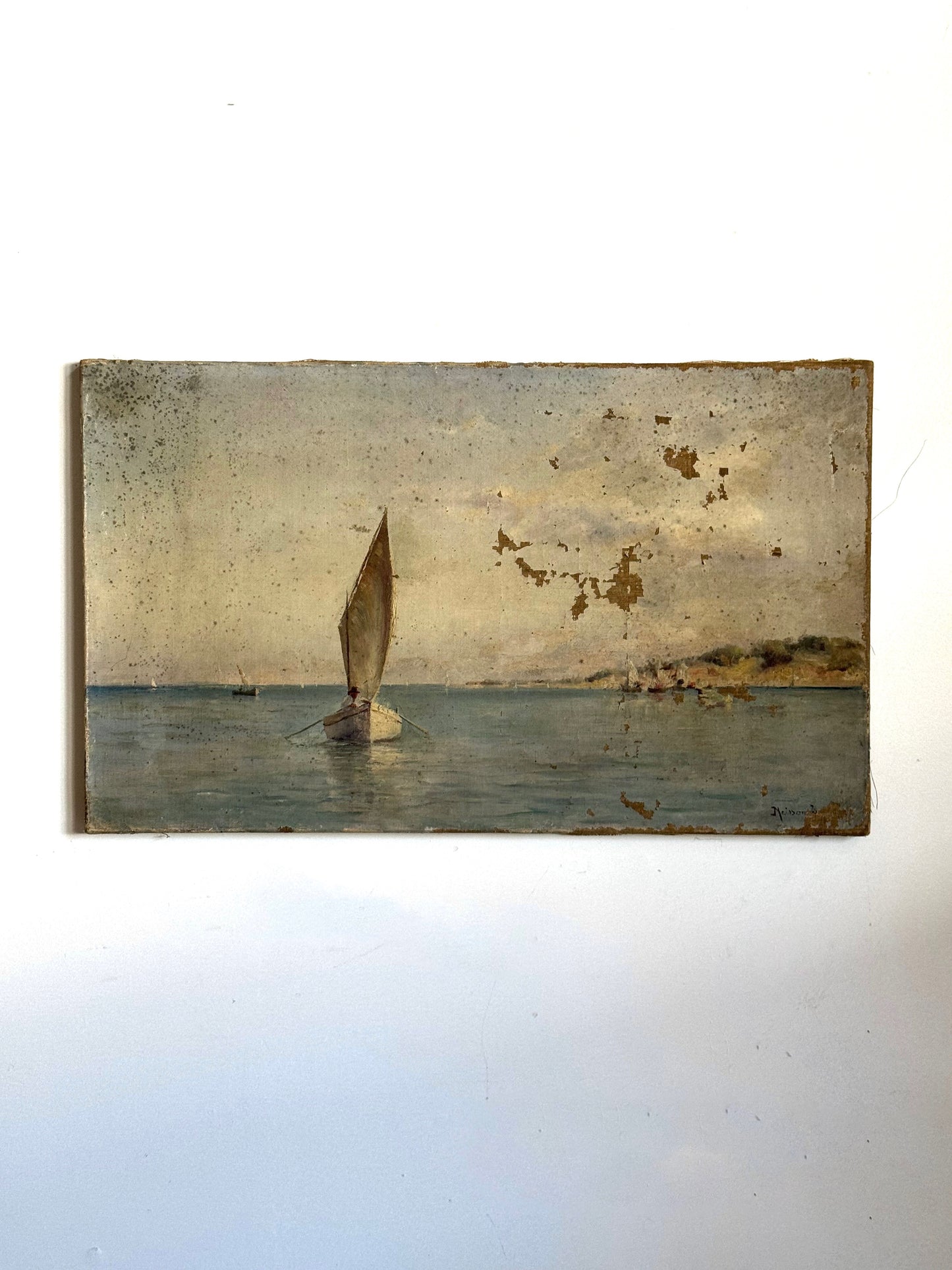 Small Sailboat Vintage Painting