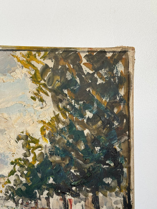 River Landscape 1948 Vintage Painting