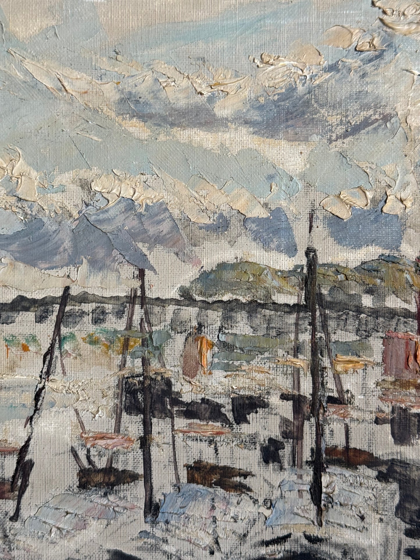 close up of painting with textured brush strokes in various colors