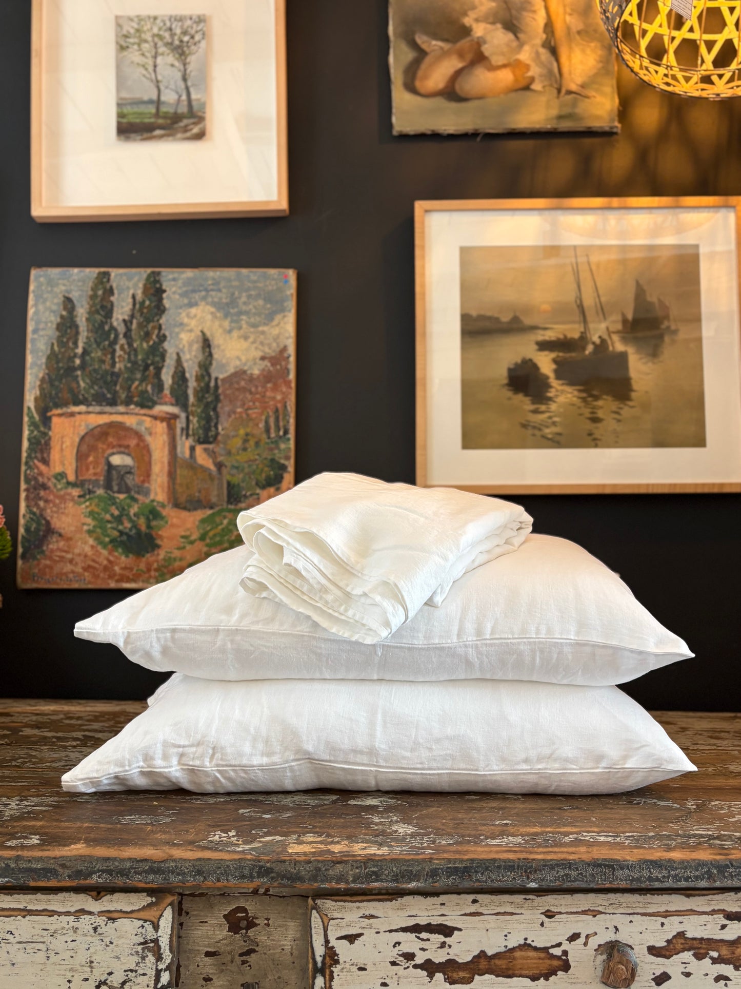 T&D White Linen Sheet Set