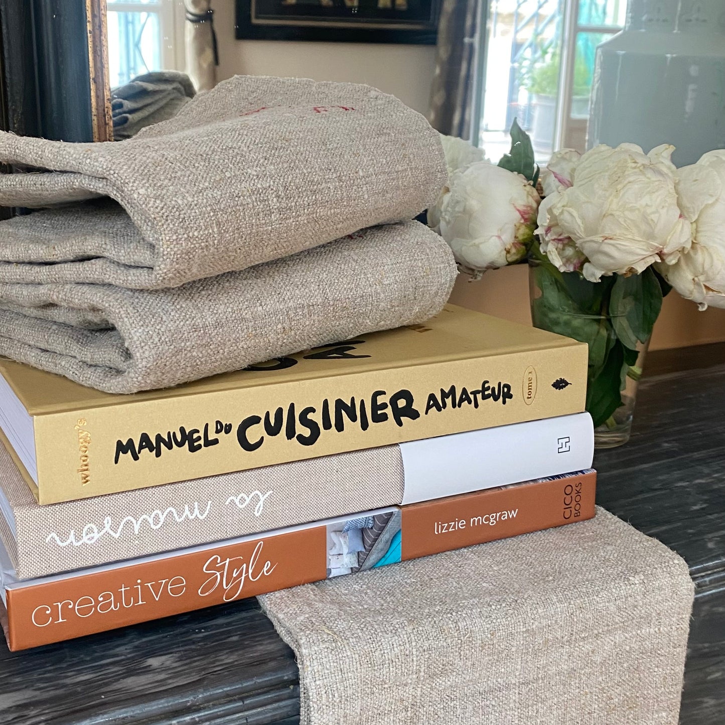 natural colored grain sack fabric for table decor