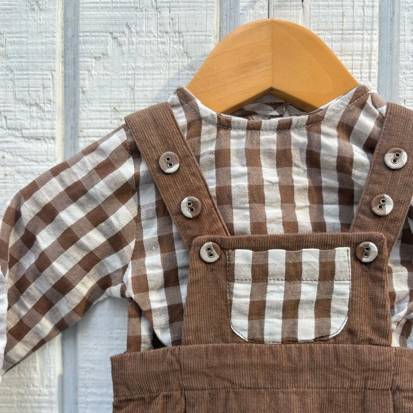 Organic Gingham Shirt + Corduroy Overall Set