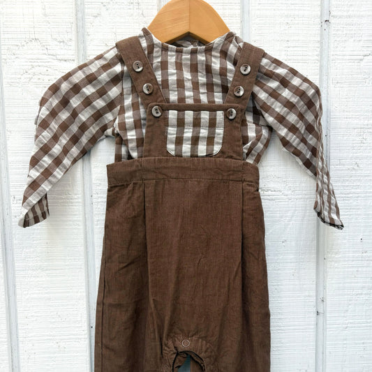 Organic Gingham Shirt + Corduroy Overall Set