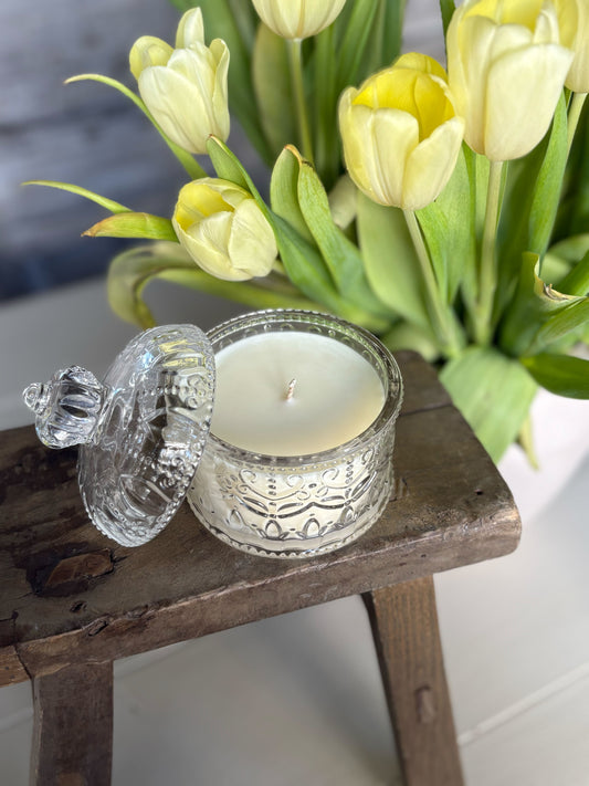 Crown Crystal Glass Storage Jar Candle / French Market