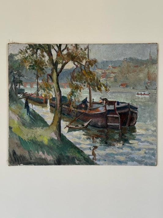 River Boats Vintage Painting