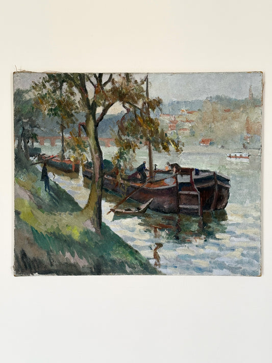 River Boats Vintage Painting