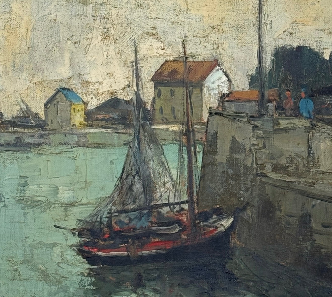 Lighthouse Village Vintage French Painting