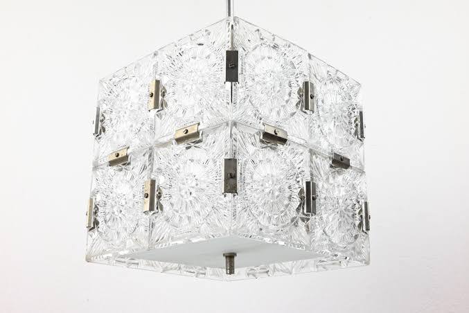 Vintage 1950's Czech Cast Glass Ceiling Light