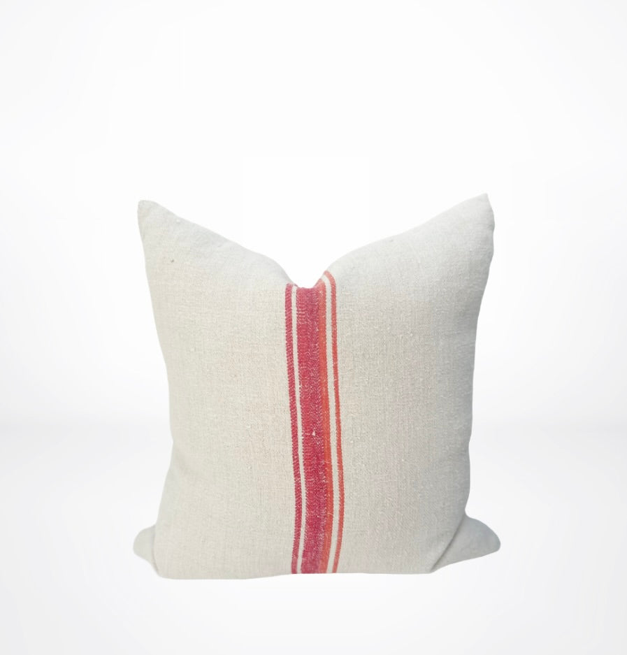 Multi Stripe Grain de Sac Pillow-Red