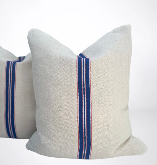 Multi Stripe Grain de Sac Pillow-Blue