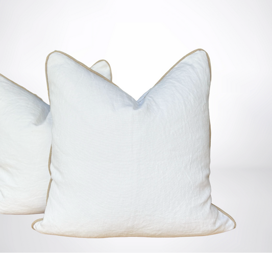 White Linen w/Beige Piping Pillow