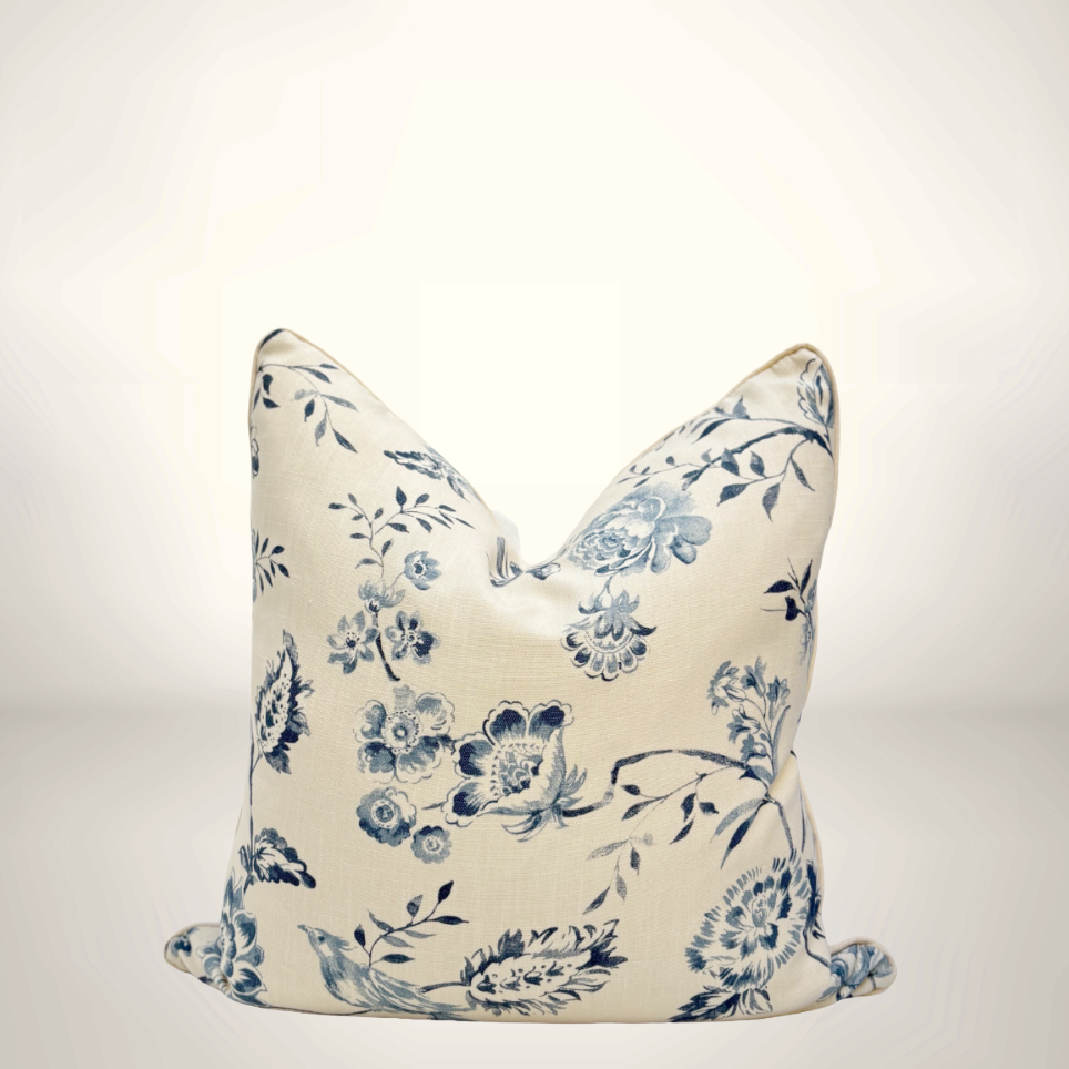 Floral patterned pillow on a light background