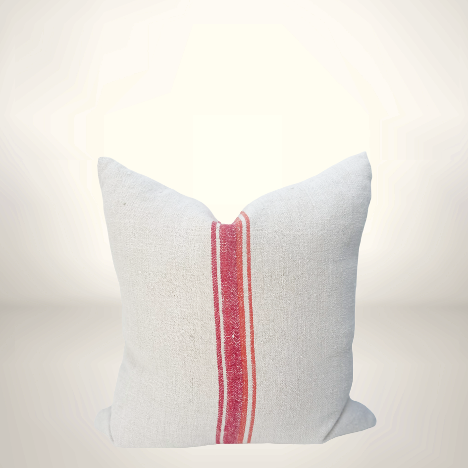 Multi Stripe Grain de Sac Pillow-Red