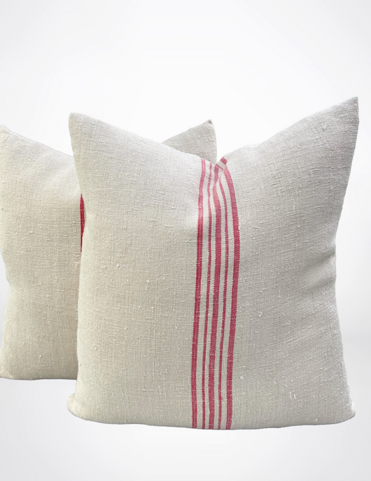 Faded Red Stripe Grain Sac Pillow