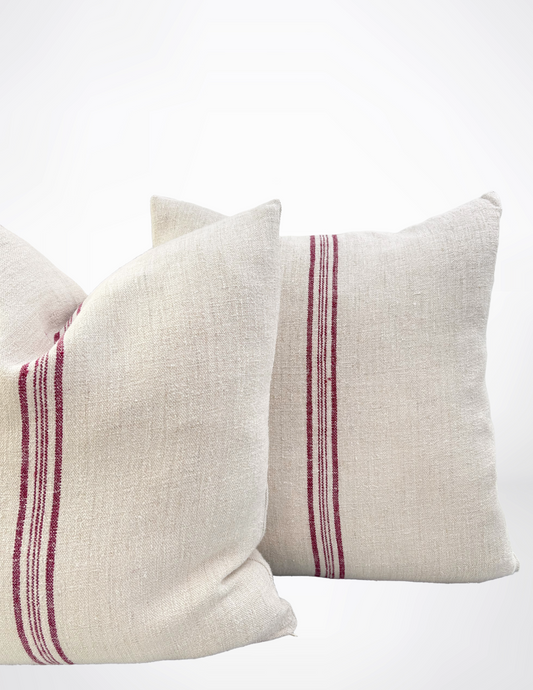 Burgundy Stripe Grain Sac Pillow #1