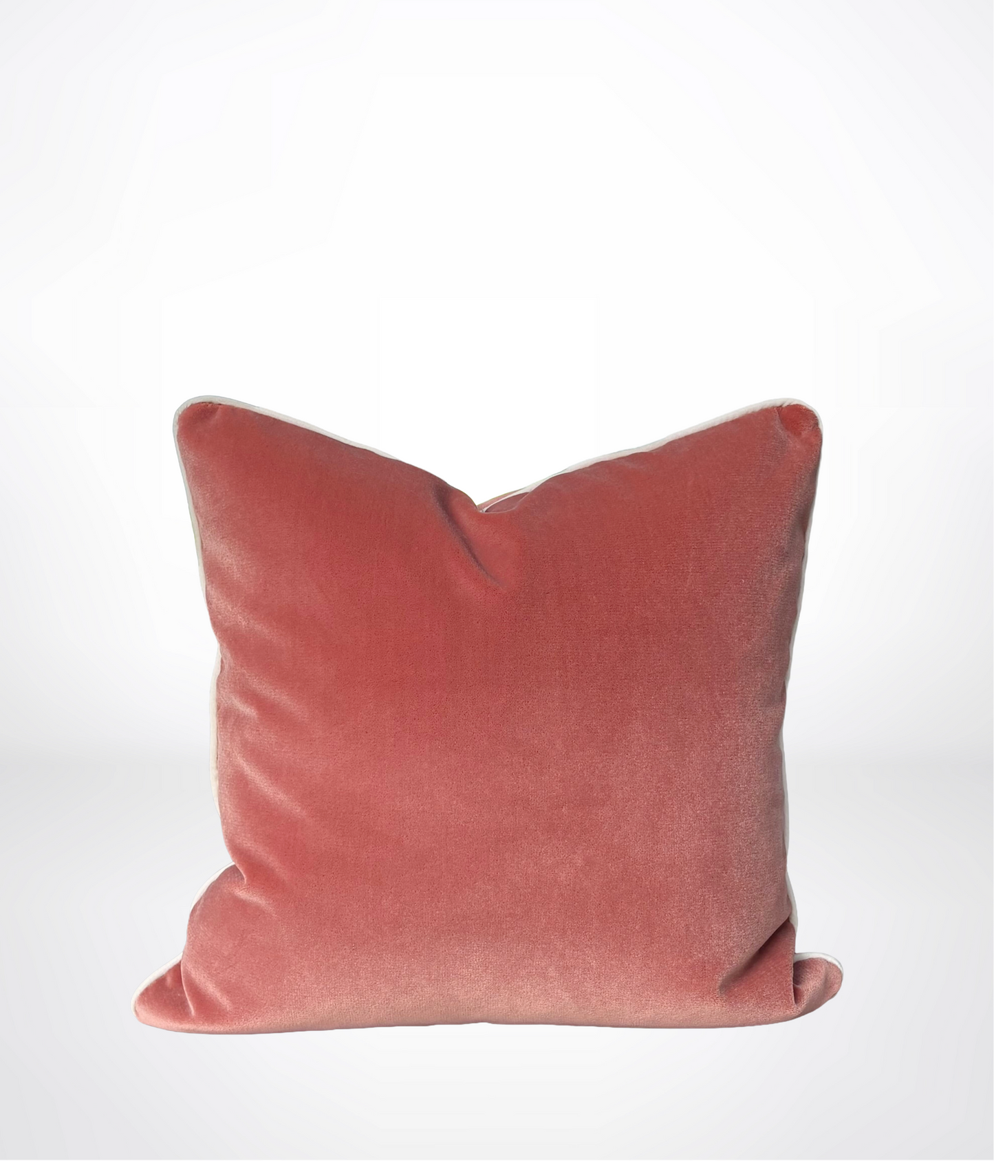 A square pink velvet throw pillow centered against a clean white background.