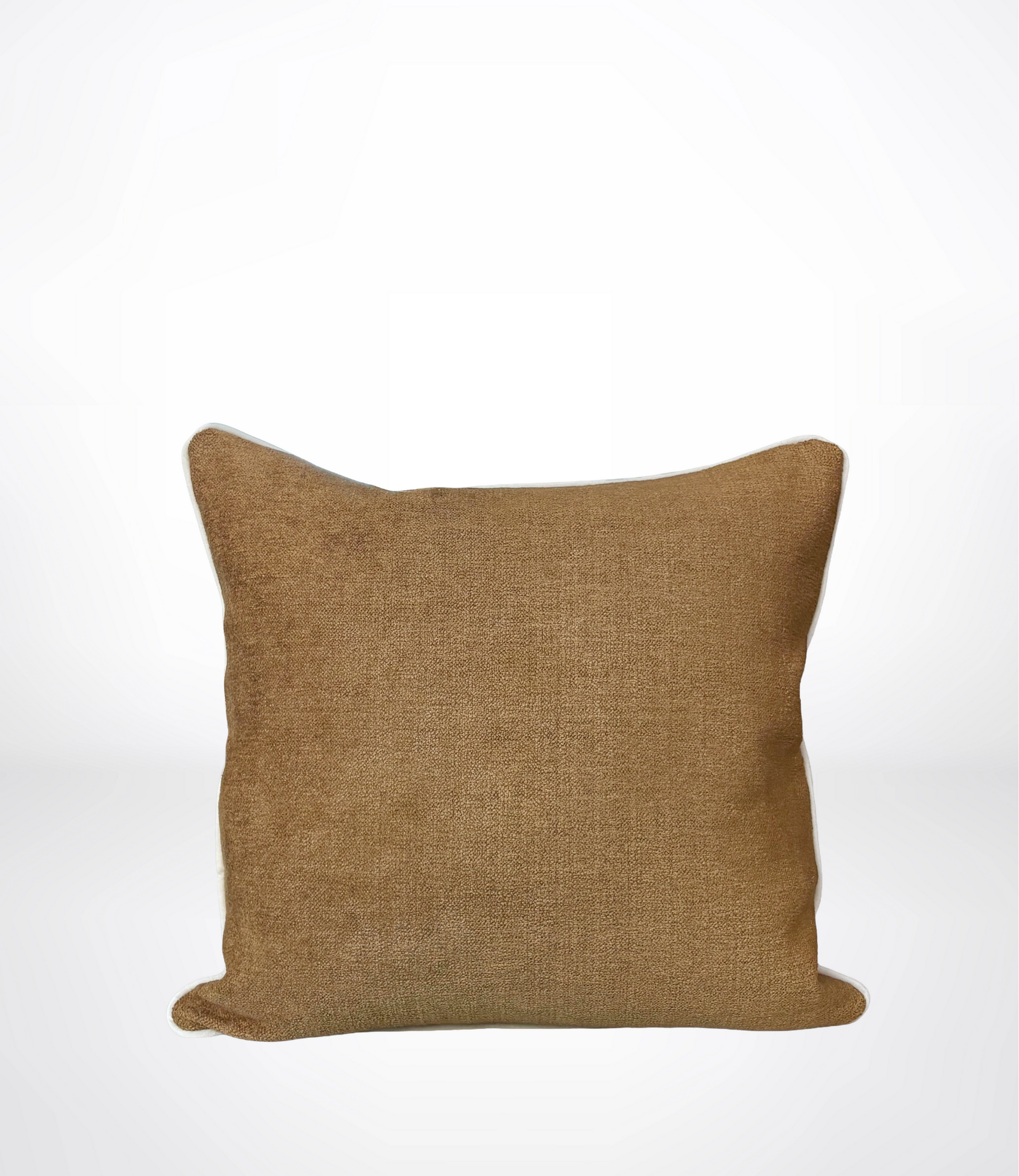brown square pillow with off white piping