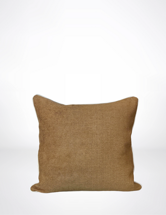 brown square pillow with off white piping