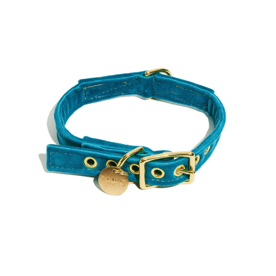 Velvet Cat+Dog Collar-Aqua