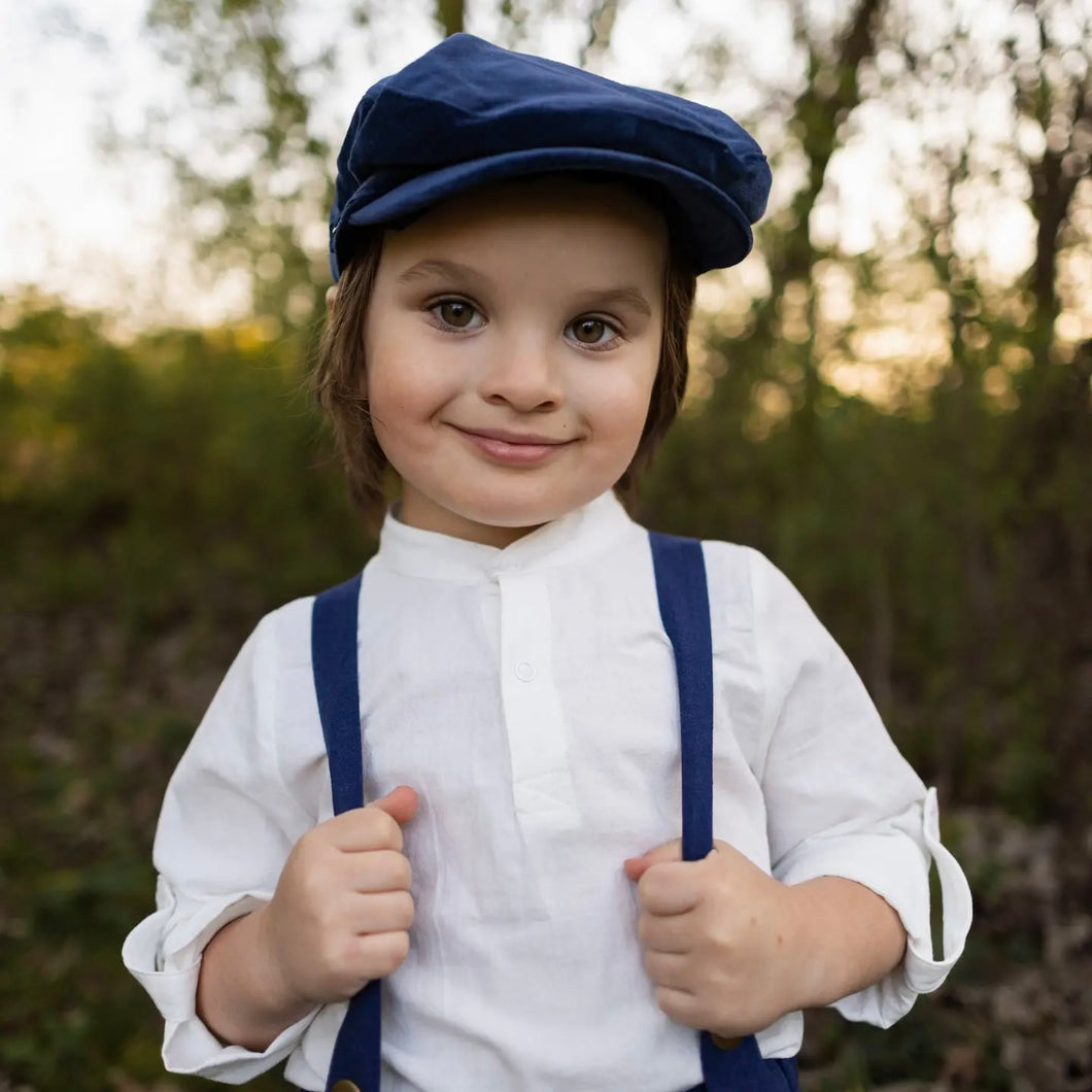 kid's white long sleeved henley shirt