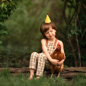 brownish green and cream gingham check kid's overalls