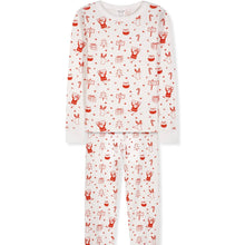 Load image into Gallery viewer, white kid&#39;s pajama set with red Christmas icons