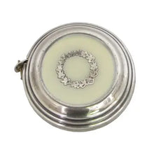 Load image into Gallery viewer, silver measuring tape with cream top with aged gold wreath like pattern