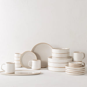 sets of cream colored dishes with natural rim