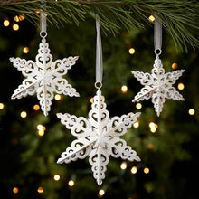 Load image into Gallery viewer, Set/3 Antique White Snowflake Ornament