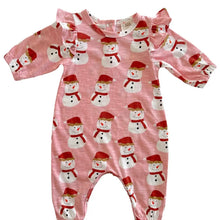 Load image into Gallery viewer, Pink baby pajamas with red and white snowmen