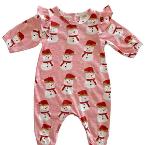 Pink baby pajamas with red and white snowmen