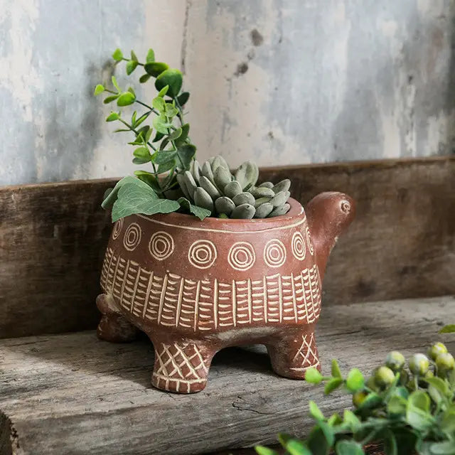 Cement Red Turtle Planter-Small