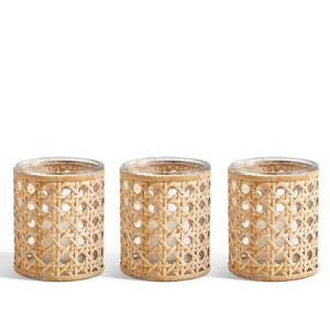 cane covered glass candle holder