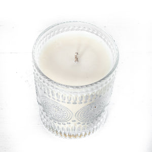 textured clear glass candle