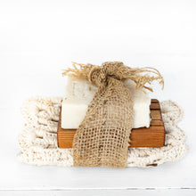 Load image into Gallery viewer, off white wash mitt with wood soap holder and off white handmade soap