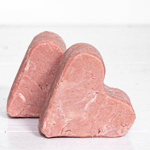 rose colored clay heart shaped soap