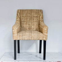 Load image into Gallery viewer, tan and white patterned mud cloth upholstered chair with black wood legs