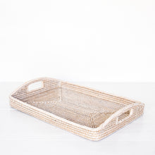 Load image into Gallery viewer, white wash wicker rectangle tray with handles